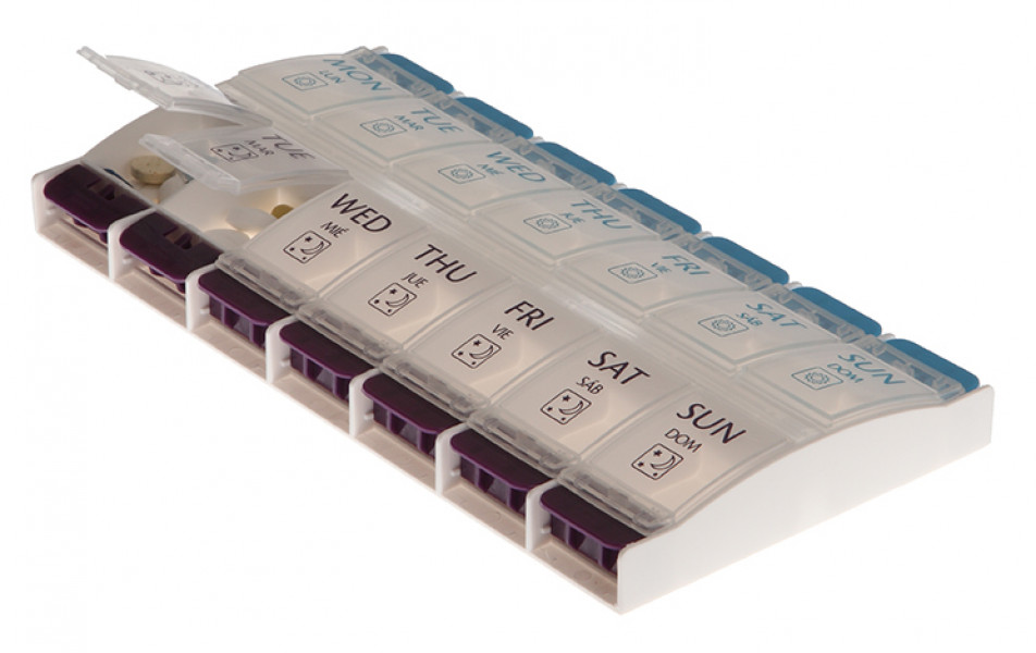 Pastillero semanal 2 tomas con pulsador