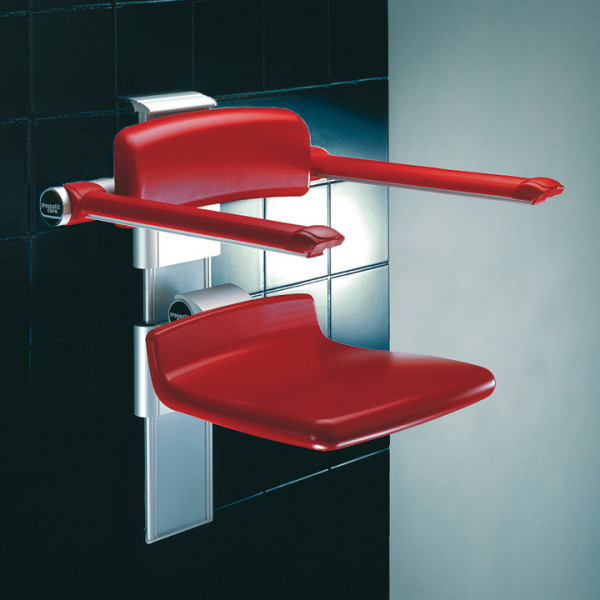 Asiento de ducha abatible de altura regulable con respaldo y brazos