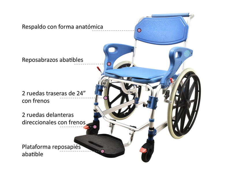Silla de ducha y wc con ruedas de 24" OASIS