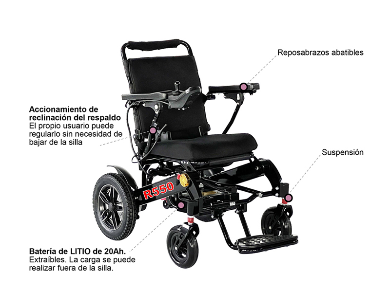 Silla de ruedas eléctrica plegable R550 (Respaldo reclinable)