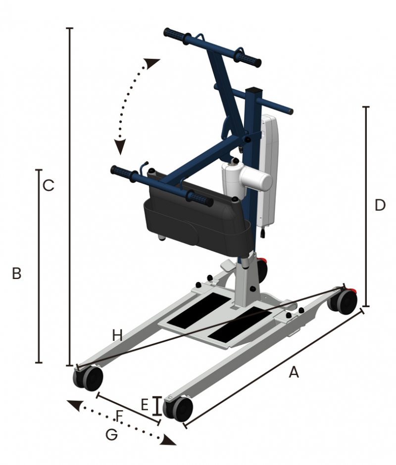 Grúa domiciliaria de bipedestación BLUE WAYUP con apertura de patas